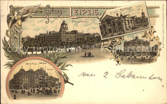 LEIPZIG Sachsen Pleissenburg Markthalle Hotel de Prusse Panorama Litho