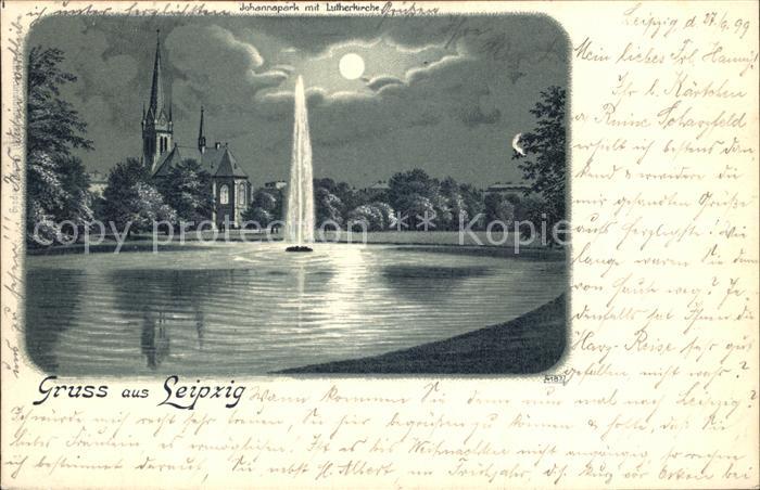LEIPZIG Sachsen Johannapark Teich Fontaene im Mondschein