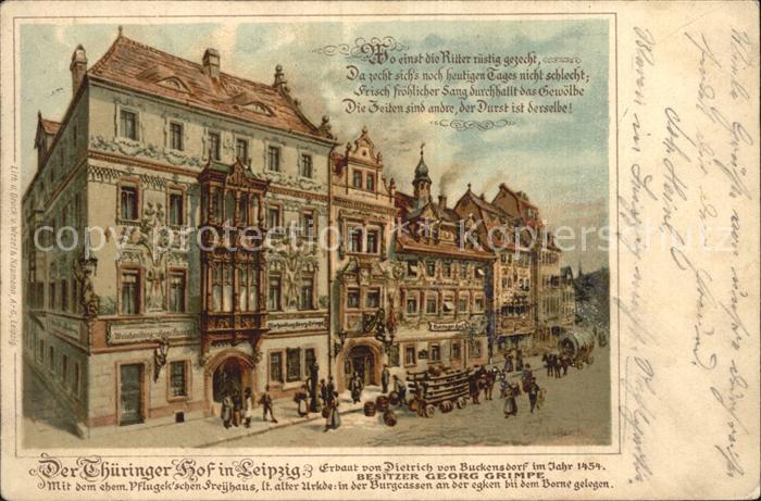 LEIPZIG Sachsen Gaststaette Thueringer Hof Gedicht Litho