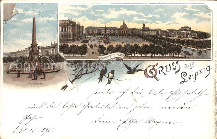 LEIPZIG Sachsen Mendebrunnen Augustusplatz Litho