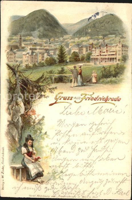 Friedrichroda Panorama Maedchen Trachten Litho