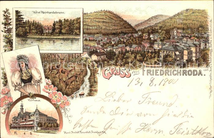 Friedrichroda Hotel Reinhardsbrunn Kurhaus Wild Trachten Litho Reichspost