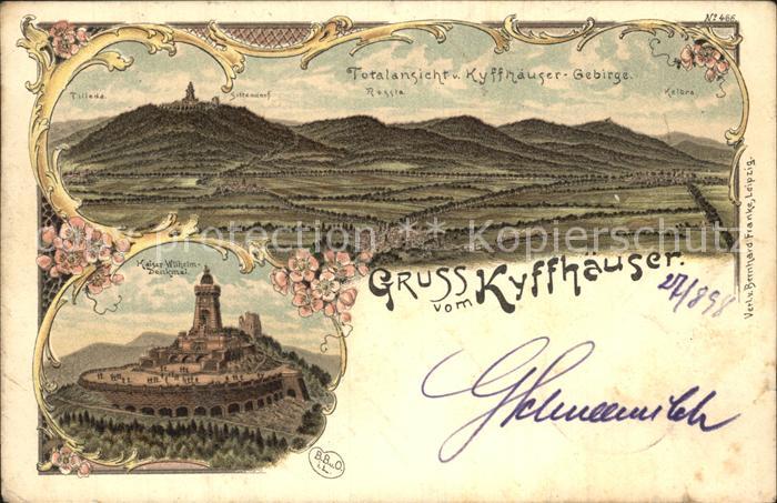Kyffhaeuser Gesamtansicht Kyffhaeuser Gebirge Kaiser Wilhelm Denkmal Litho
