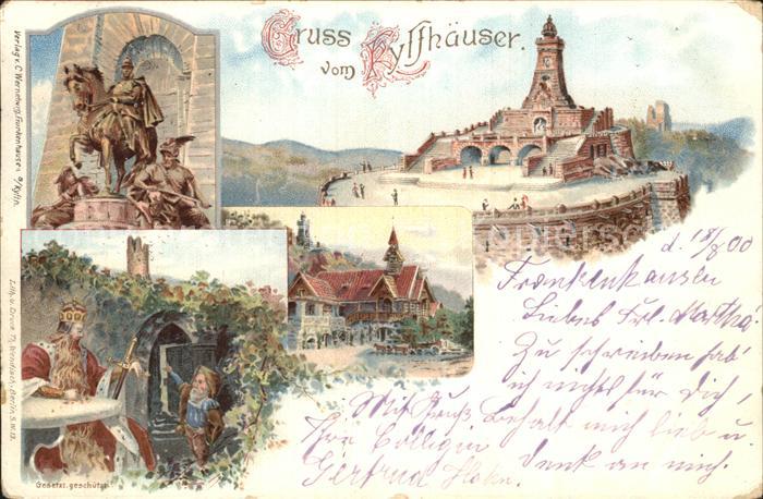 Kyffhaeuser Kaiser Wilhelm Denkmal Reiterstandbild Barbarossa Restaurant Litho