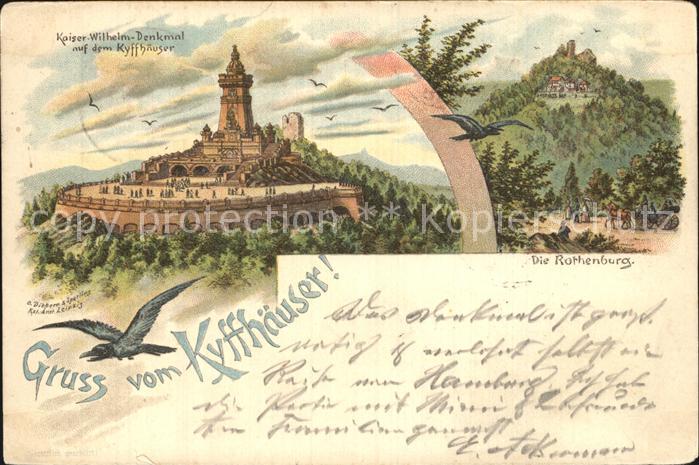 Kyffhaeuser Kaiser Wilhelm Denkmal Rabe Rotenburg Litho