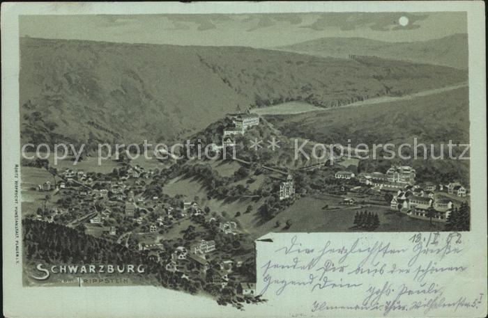 Schwarzburg Thueringer Wald Panorama im Mondschein