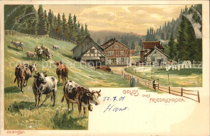 Friedrichroda Bauernhof Viehweide Kuehe Landwirtschaft Kuenstlerkarte