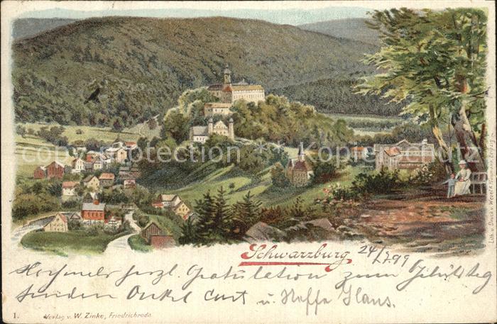Schwarzburg Thueringer Wald Panorama Litho