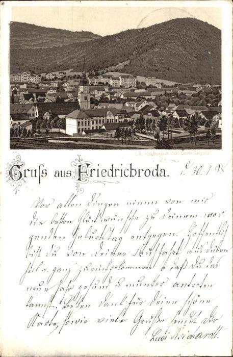 Friedrichroda Ortsansicht mit Kirche Litho
