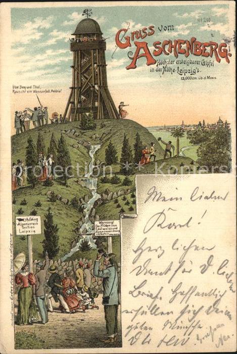 LEIPZIG Sachsen Aschenberg Aussichtsturm Leipziger Berge Litho