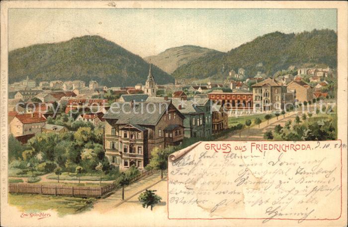 Friedrichroda Ortsansicht mit Kirche Kuensterkarte