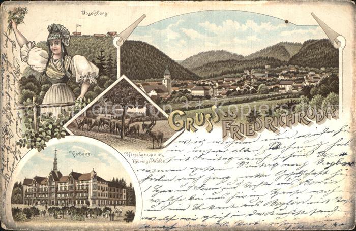 Friedrichroda Gesamtansicht Inselsberg Kurhaus Trachten Litho