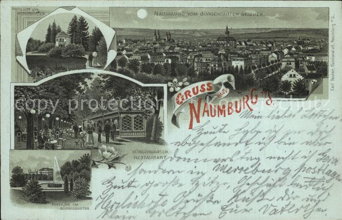 Naumburg Saale Stadtbild im Mondschein vom Buergergarten gesehen Restaurant Font