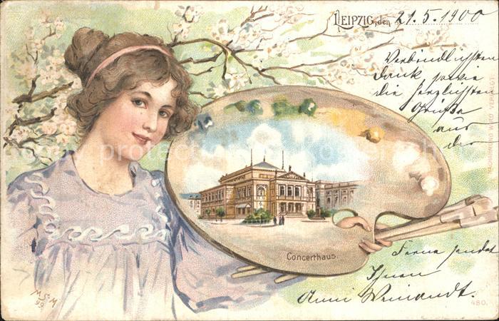 LEIPZIG Sachsen Konzerthaus Maedchen Malerpalette Kuenstlerkarte