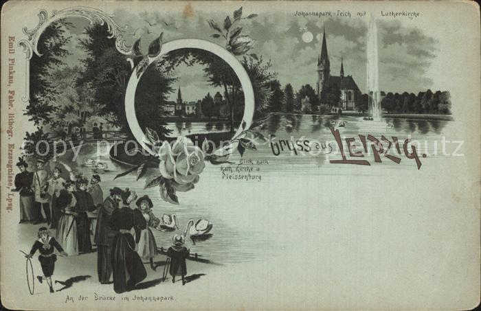 LEIPZIG Sachsen Johannapark Teich Fontaene Lutherkirche im Mondschein Pleissenbu