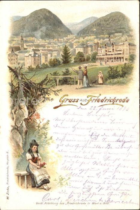 Friedrichroda Panorama Trachten Litho