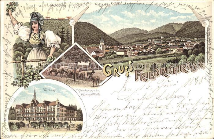 Friedrichroda Panorama Kurhaus Hirschgruppe im Thueringer Wald Litho