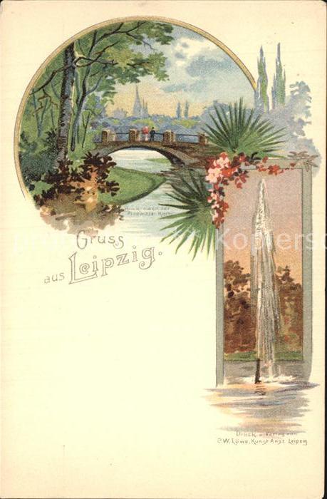 LEIPZIG Sachsen Blick nach Plagwitzer Kirche Fontaene Kuenstlerkarte