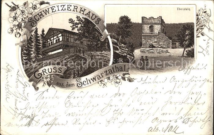 Schwarzatal Gaststaette Schweizerhaus Eberstein Wildschweine Litho