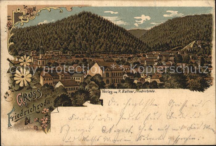 Friedrichroda Blick ueber die Stadt Litho