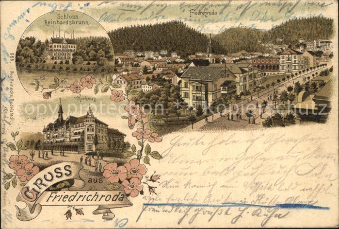 Friedrichroda Teilansicht Schloss Reinhardsbrunn Kurhaus Litho
