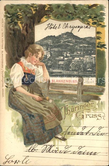 Blankenburg Bad Junge Frau Blick aus dem Fenster Kuenstlerkarte