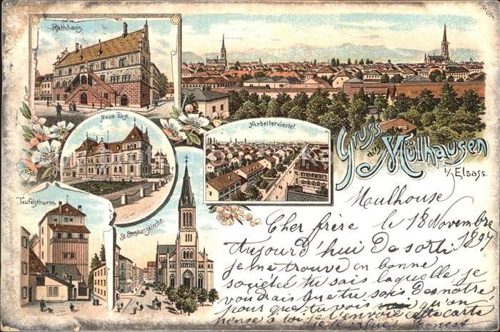 Muelhausen Elsass Rathaus Arbeiterviertel Neue Post Teufe