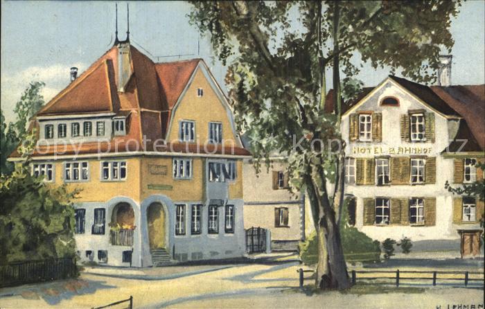 Amriswil TG Kantonalbank Hotel Bahnhof Temperbild Lehmann Kuenstlerkarte