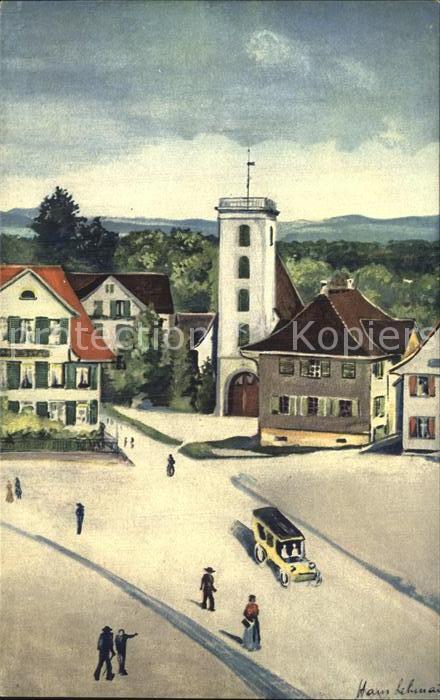 Amriswil TG Marktplatz Konzerthalle Temperabild Hans Lehmann Kuenstlerkarte