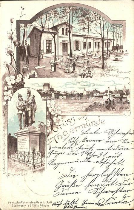 Angermuende Kriegerdenkmal Stadtpark Restaurant