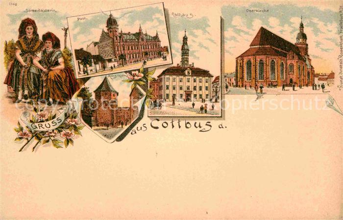 Cottbus Rathaus Oberkirche Spreewaeldlerinnen Tracht