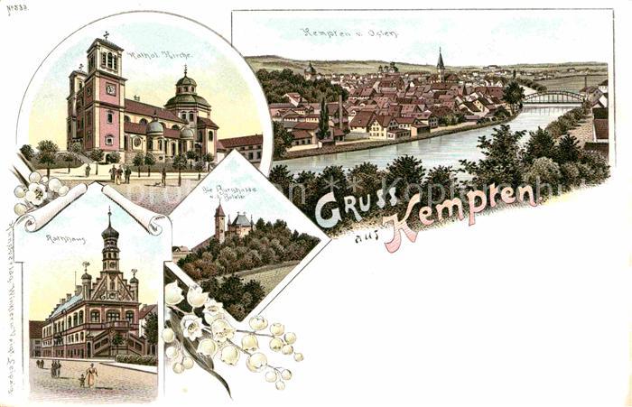 Kempten Allgaeu Rathaus Partie am Fluss Kirche