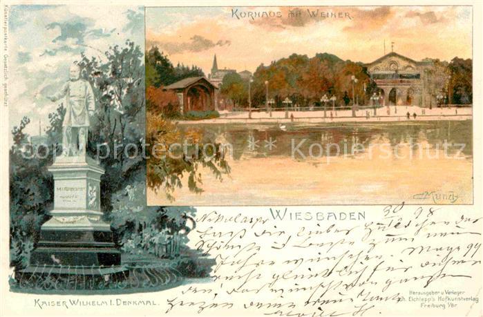 Wiesbaden Kaiser Wilhelm Denkmal Kurhaus mit Weiher