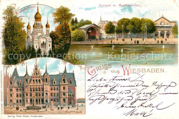 Wiesbaden Kursaal mit Musikpavillon Rathaus Griechische Kapelle