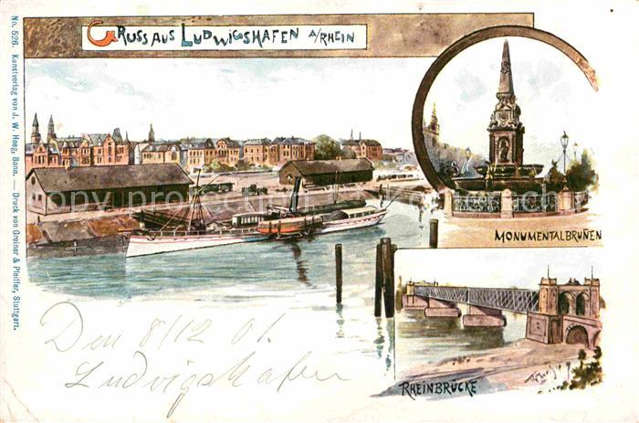 Ludwigshafen Rhein Rheinbruecke Hafen Monumentalbrunnen