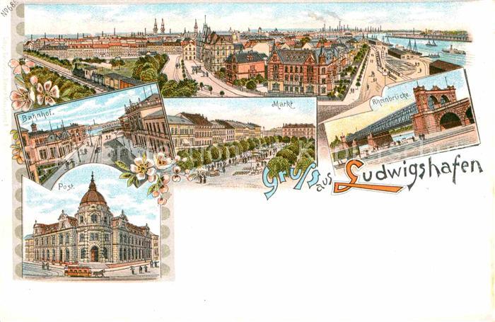 Ludwigshafen Rhein Rheinpartie Bruecke Markt Post Bahnhof