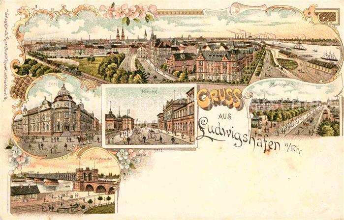 Ludwigshafen Rhein Rheinpartie Post Bahnhof Marktplatz