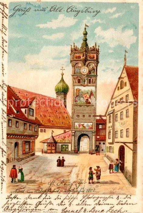 AUGSBURG  CITY Uhrenturm Kuenstlerkarte
