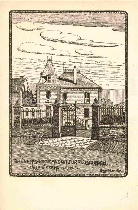 Carignan Bahnhofs-Kommandantur Villa Visseau Kuenstlerkarte Hugo Mancke