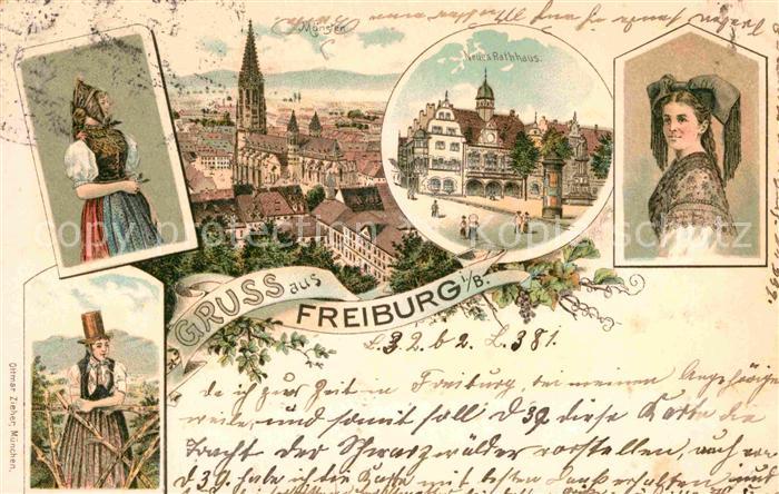 Freiburg Breisgau Neues Rathaus Trachten Muensterpartie