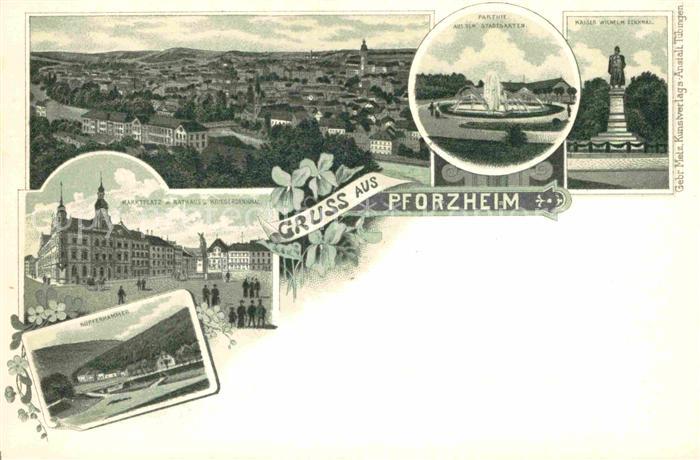 Pforzheim Kaiser Wilhelm Denkmal Marktplatz Rathaus und Kriegerdenkmal