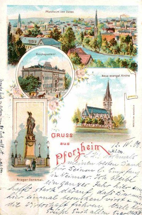 Pforzheim Reichspostamt Kirche Krieger-Denkmal