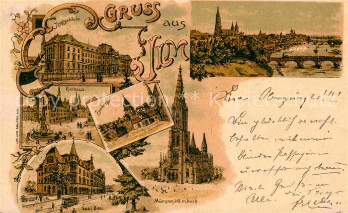 Ulm Donau Rathaus Donaupartie Zundeltor Saalbau Muenster