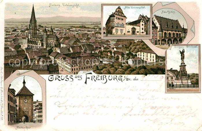 Freiburg Breisgau Total Muenster Alte-Universitaet Kaufhaus Sieges-Denkmal Marti