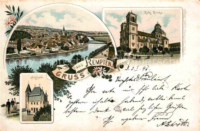 Kempten Allgaeu Burghaide Kirche Partie am Fluss