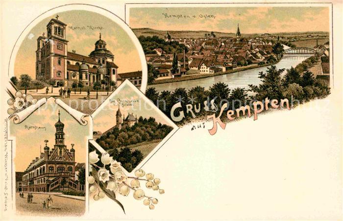 Kempten Allgaeu Kirche Rathaus Flusspartie Burghalde