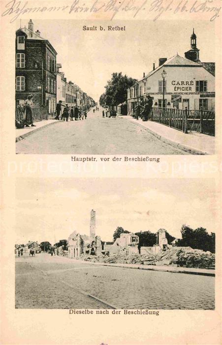 Sault-les-Rethel Hauptstrase vor und nach der Beschiessung