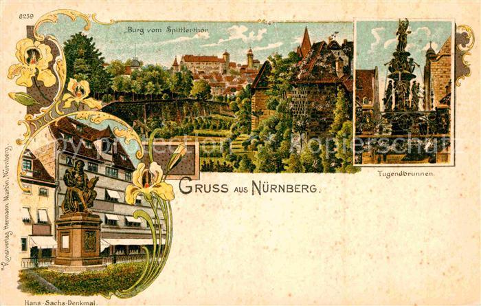 NueRNBERG  CITY Tugendbrunnne Burg vom Splittlerthor Hans Sachs Denkmal