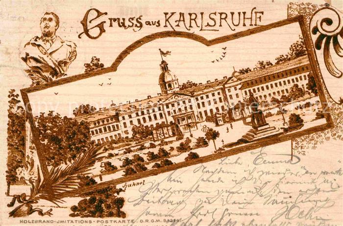 Karlsruhe Baden Schloss Holzbrand Imitations Postkarte
