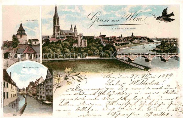 Ulm Donau Zuendeltor Partie an der Blau Donaupartie